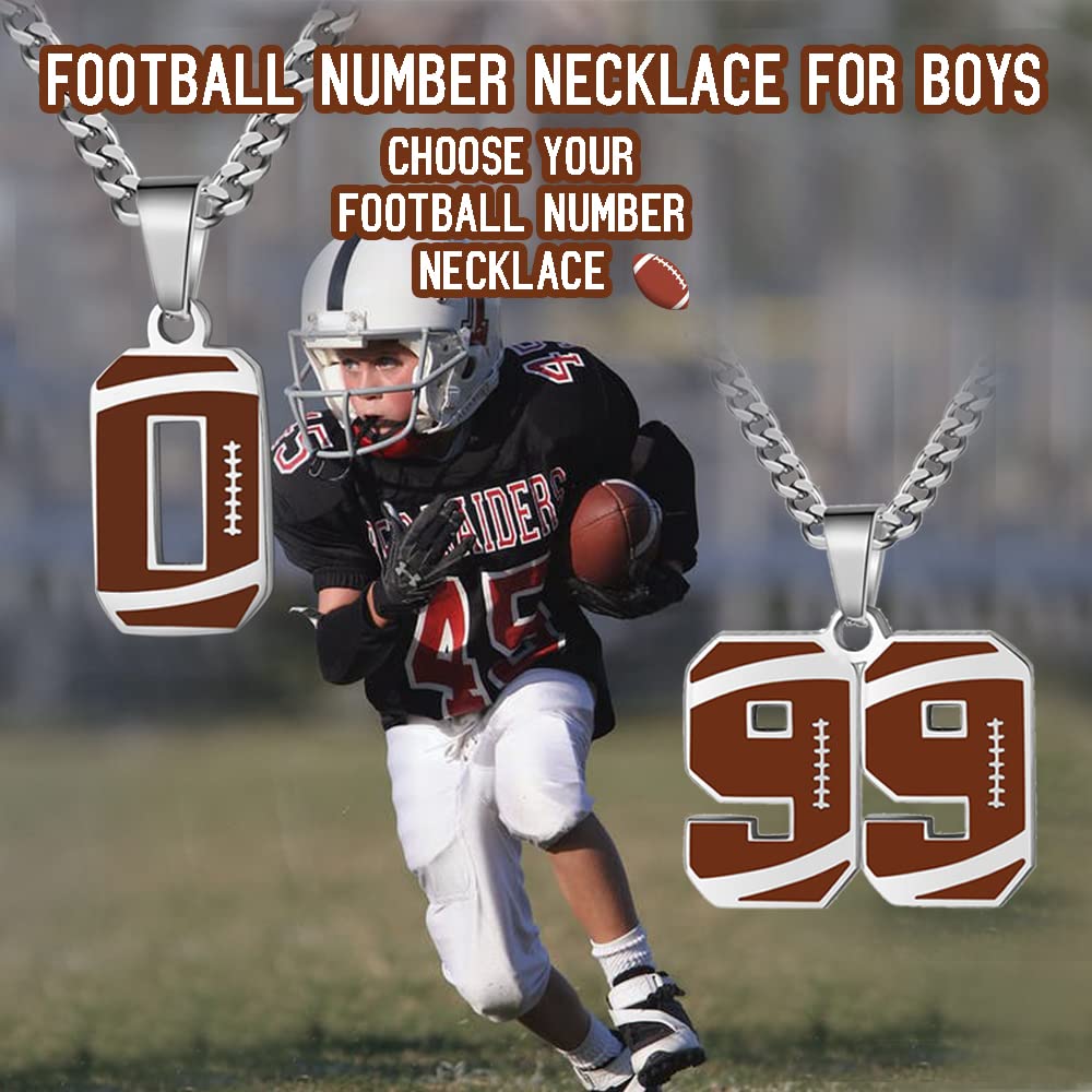 ZRAY Men's Jersey Number Necklace - Silver Stainless Steel Chain 22+2inch Football Charm Pendant - Inspirational Football Jewelr