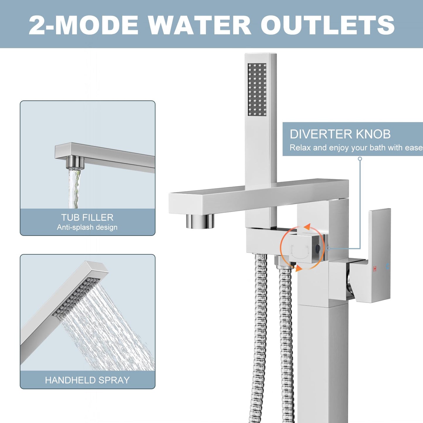 iVIGA Free Standing Tub Faucet Brushed Nickel,Freestanding Bathtub Faucet For Luxury Bathtub,High Flow Tub Filler,Swivel Spout Brass Construction with Handheld Shower