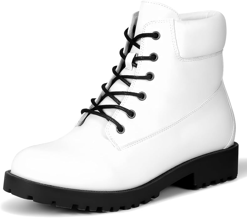 Heels Charm Women’s Ankle Booties Lace Up Non-Slip Combat Boots for Women 2 Inches Low Chunky Boots Round Toe Ankle Boots ...