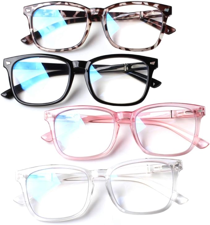 Henotin 4-Pack Blue Light Blocking Reading Glasses Women Men,Spring Hinge Computer Readers,Anti UV Ray Square Nerd Eyeglas...
