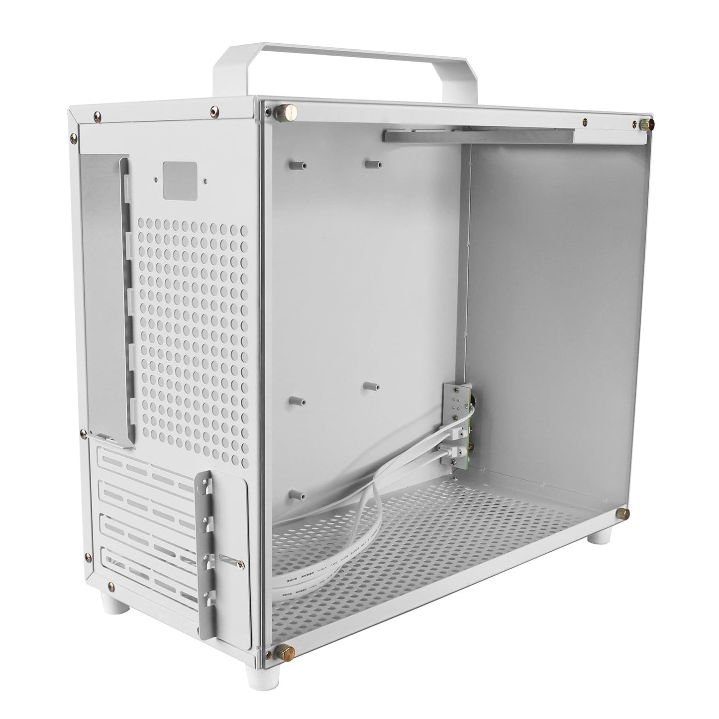 ALAMENGDA V500 Mini Portable M-ATX/ITX Computer Case, MINI-Tower CASE, Full Side Transparent Acrylic DIY Desktop Case with Handle, Support 320MM GPU Size (White-2.0)