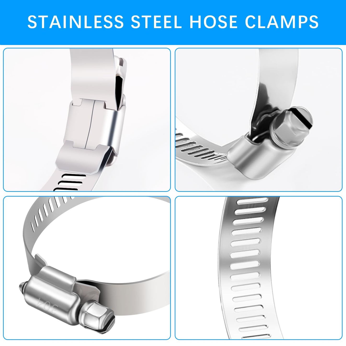 YUCDXVF 24PCS Adjustable Stainless Steel Hose Clamps, 1/4“-2” (6-51mm) Stainless Steel Hose Clamp Assortment Kit Our Hose Clamps Are Used For Home, Garden and Automotive Hose Connections
