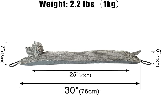 Marwood Under Door Draft Stopper Decorative Wind Stopper 30 inch for Door & Window, Weighted Animal Air Draft Stopper Snake Noise Blocker for Bottom of Door with Hanging Loops - Grey Dog