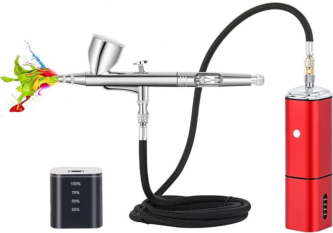 Casubaris Airbrush kit with Compressor Portable Cordless Airbrush kit,Rechargeable auto Stop Dual Action air Brush Pen,Match Different Airbrush Gun for Barbers Model Painting Nail Art Craft Makeup