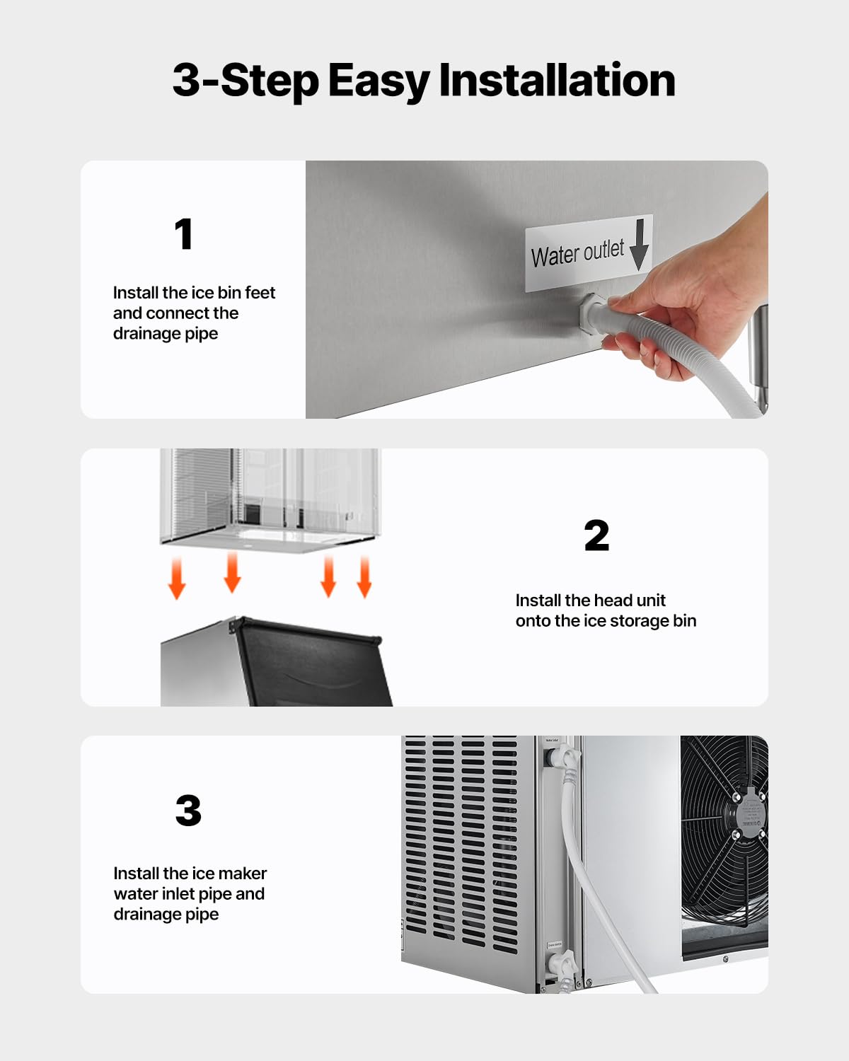 VEVOR Commercial Ice Maker Storage Bin, 500 LBS Capacity Ice-Bin, Stainless Steel Commercial Ice Storage Bin with Adjustable Anti-Slip Rubber Feet, Suitable for Restaurant Hotel and Beverage Shops
