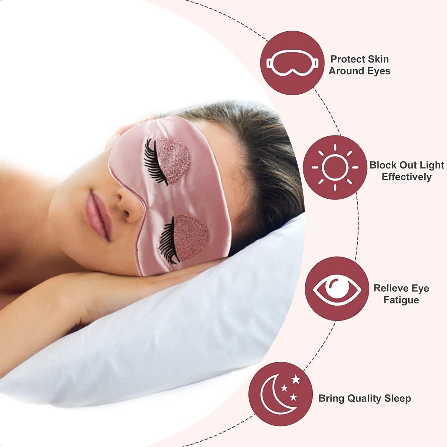 Sleep Mask, Ulbemoll Silk Eye Mask Satin Blindfold Smooth Soft Breathable Travel Eye Cover Eyeshade with Elastic Strap for Women Girls - Pink