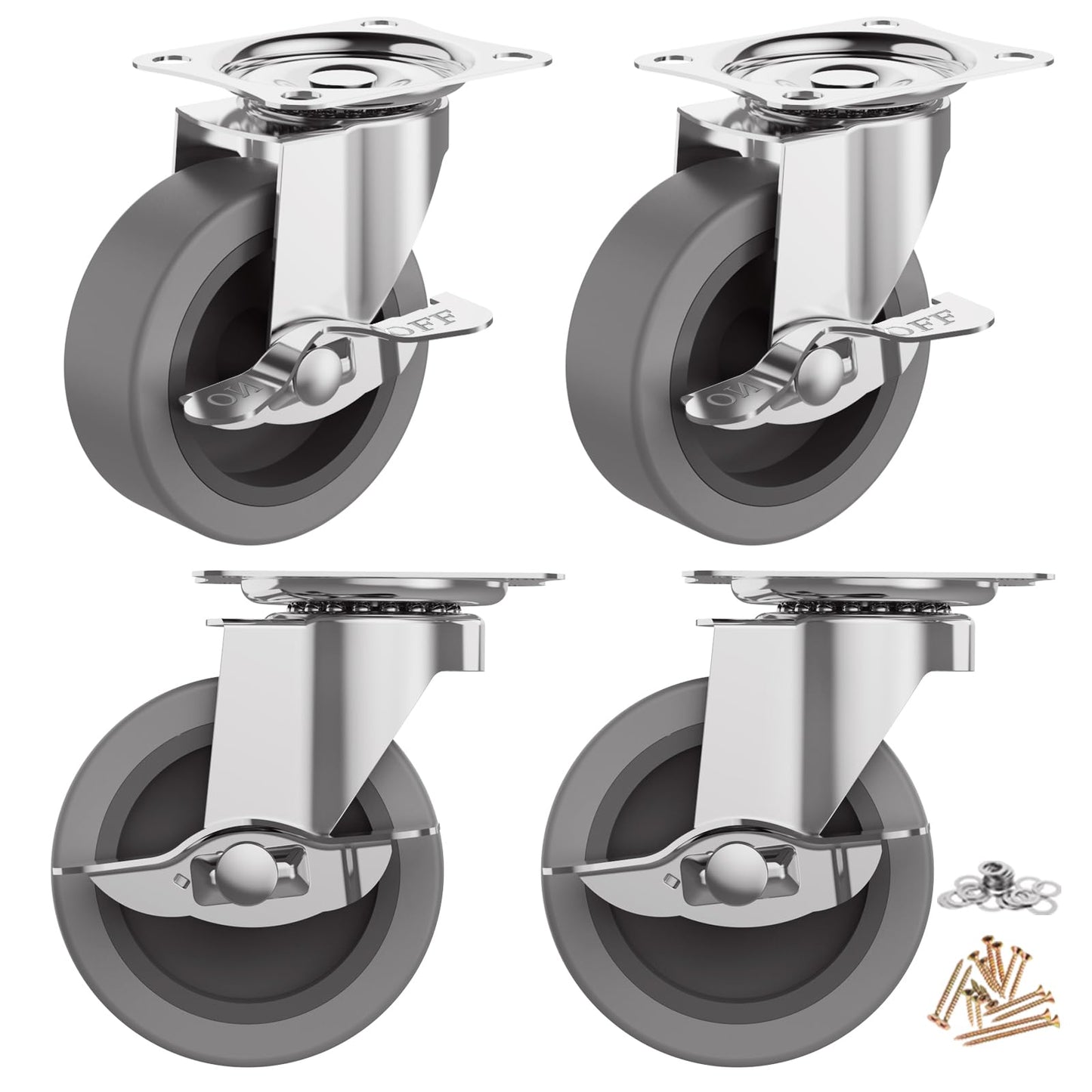 BOSGEOT 3 Inch Caster Wheels, Casters Set of 4, Heavy Duty Caster with Brake, Locking Castors with Rubber Wheel，Plate Swivel Caster Wheels for Furniture Cart and Workbench