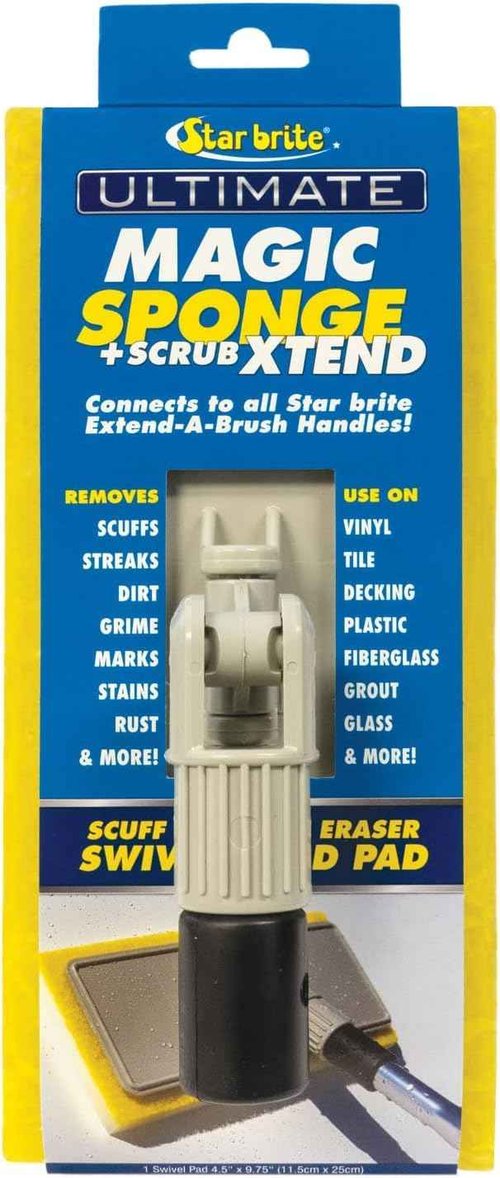 STAR BRITE Ultimate Magic Sponge +Scrub XTEND Combo - Dual Articulating Flex Head Scrubber & 5'-10' Big Boat Extending Aluminum Handle