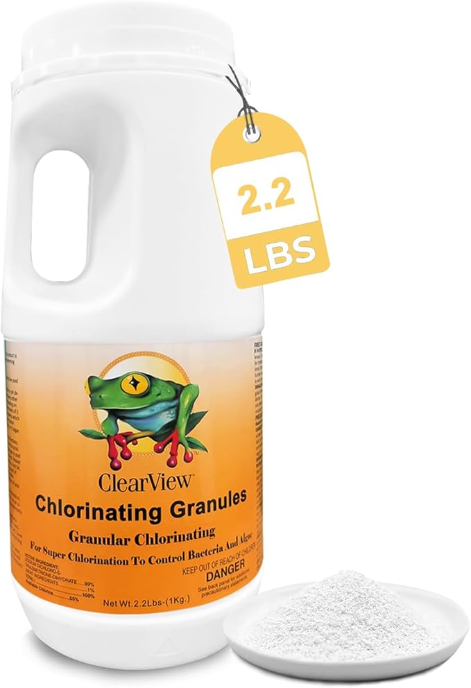 CLEARVIEW Chlorine Granules 2.2 Lbs for Swimming Pools, Pool Chlorine Shock Granular Sanitizer for Spas, Fast Dissolving Chlorinating Granules for Hot Tubs
