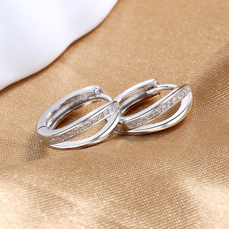 Women's 925 Sterling Silver Thick Earrings, With Small And Exquisite Cubic Zirconia Ring Earrings, Lightweight And Hypoall...