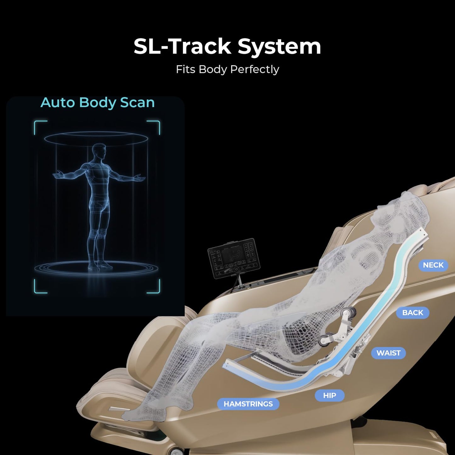Osaki 4D Achilles l 360 Rotating Footrest l Full Body Massage Chair l Zero Gravity l 360 Kenading Calfrest l Lumbar Heating l Touchscreen Controller l Auto Body Scan l Bluetooth Speaker (Taupe)
