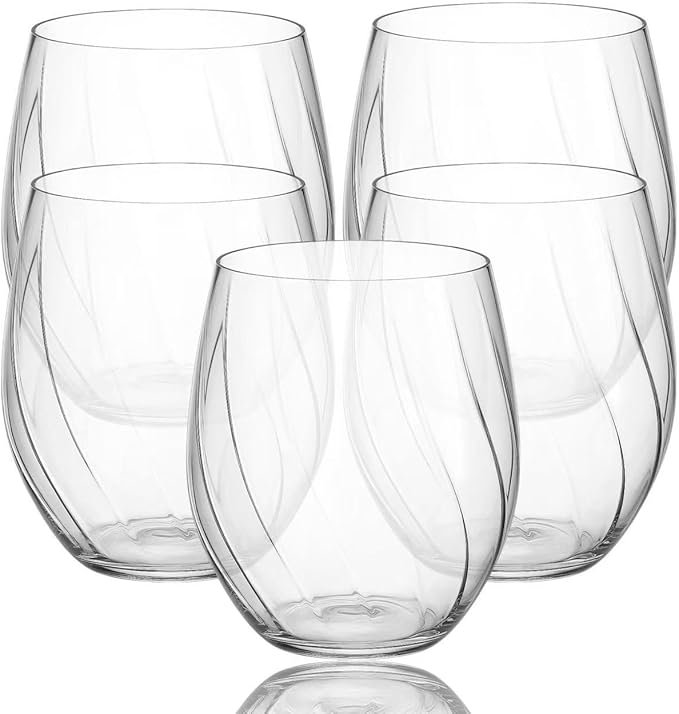Oojami 40 piece Solana 12 Ounce Stemless Unbreakable Crystal Clear Wave Plastic Wine Glasses Set of 40 (40)