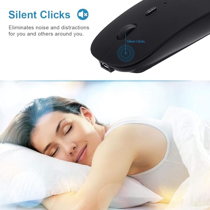 SUNGI Bluetooth Mouse for Laptop/MacBook/iPad/Android PC,Rechargable Quiet Slim Wireless Mice Compatible with Windows/Linux/Tablet,Black
