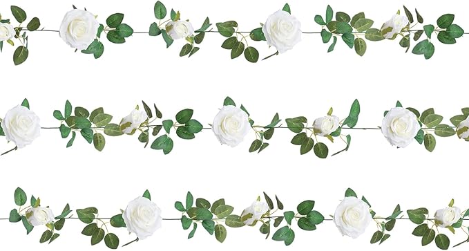 U'Artlines 5 Pack Artificial White Rose Vines Floral Garlands Total 32.5 Ft Fake Vine Silk Flower Garland for Indoor Outdoor Home Wedding Arch Garden Wall Decoration