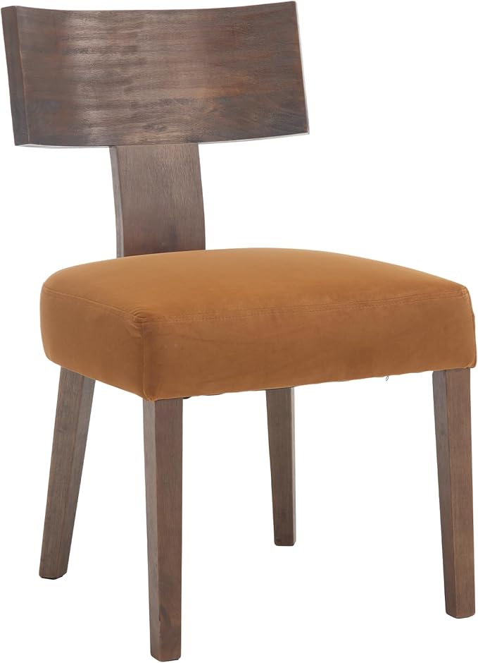 DM Furniture Velvet Dining Room Chairs Set of 2, Mid Century Modern Armless Side Chair with Solid Wood Legs and Curved Backrest for Living Space, Brown