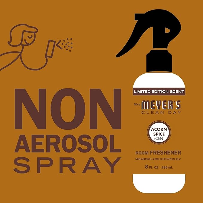 MRS. MEYER'S CLEAN DAY Room and Air Freshener Spray, Non-Aerosol Spray Bottle Infused with Essential Oils, Limited Edition Acorn Spice, 8 fl. oz - Pack of 3