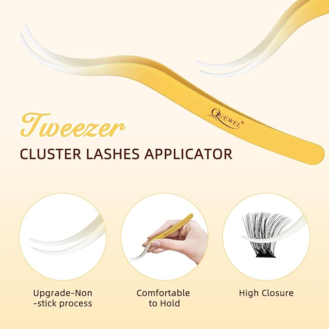 QUEWEL Self Adhesive Eyelashes Natural Look, No Glue Needed Lash Clusters with Eyelash Clusters Tweezer, 40 Pcs Reusable Lashes Self Adhesive for Beginners, DIY Lash Extensions for Home Use(ZN-02)