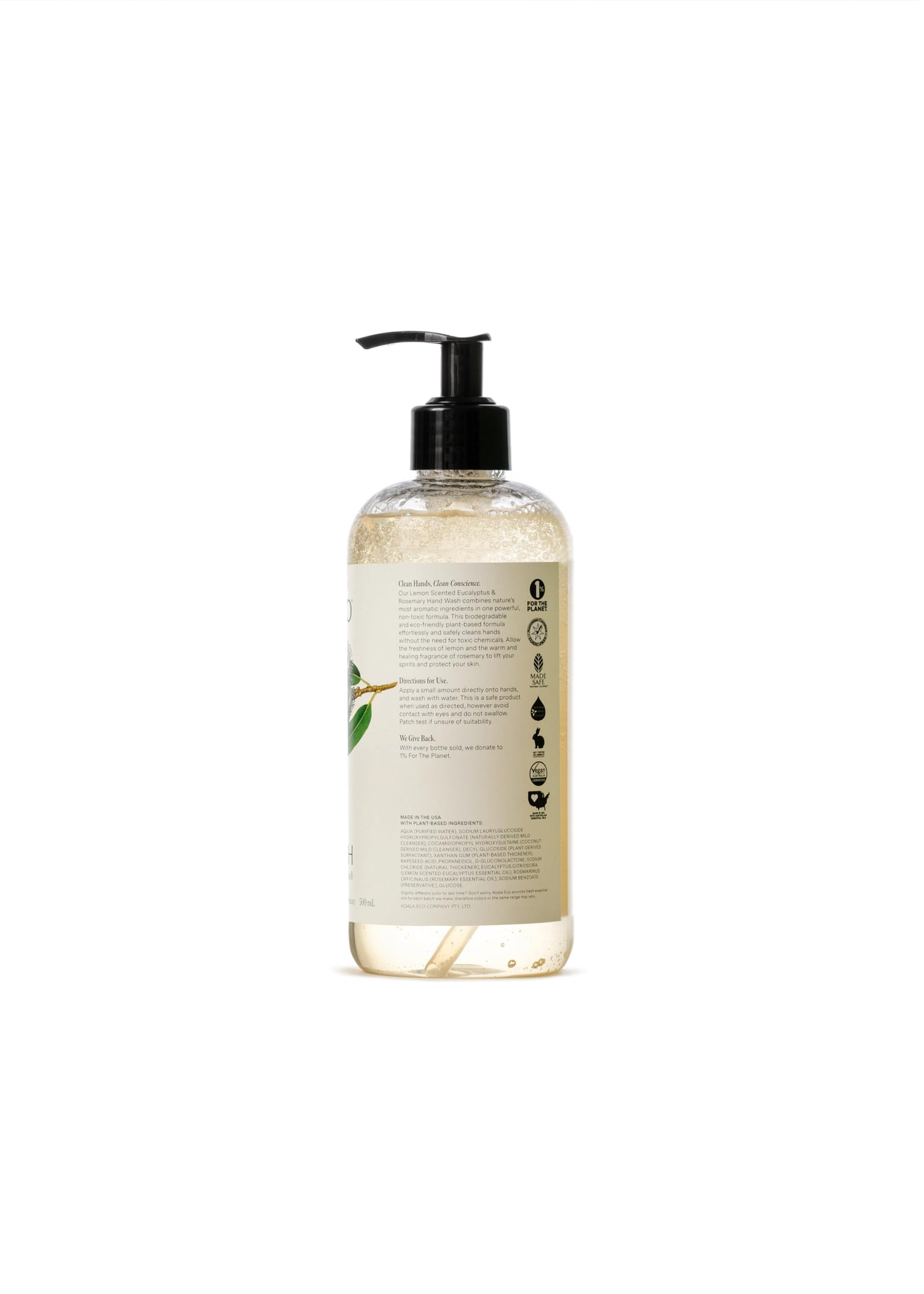 Koala Eco Natural Hand Wash- Plant-Based, Eco-Friendly - with Australian Lemon Scented Eucalyptus & Rosemary Essential Oil - 16