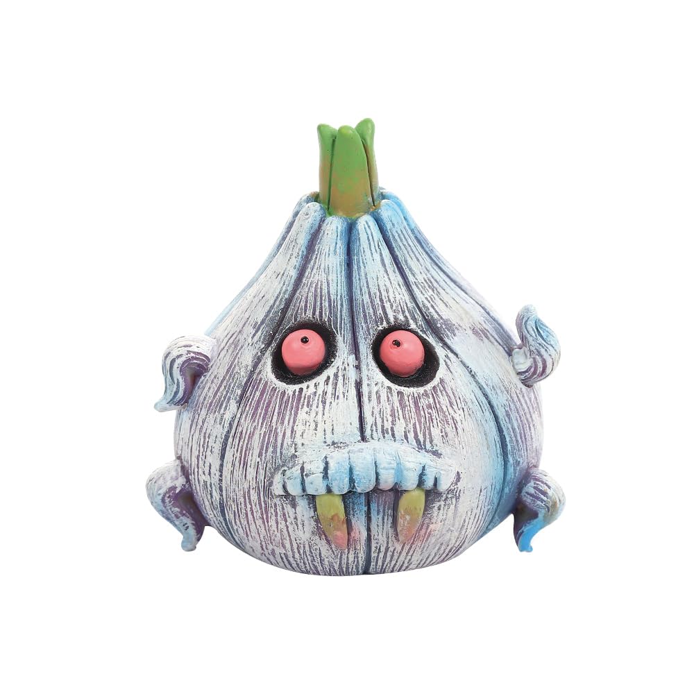 Halloween Blue-Eyed Ghost, Mini Blue Ghost Porch Decoration, Vampire Garlic Home Decoration, Resin Vampire Sculpture, Ghost Night Festival Gift Statue (Witch Hat+Vampire Garlic) (Garlic vampire)
