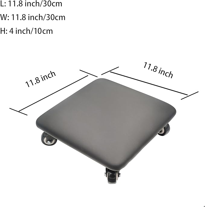 Btibpse Roller Seat 360 Degree Rotating Low Stool with Wheel Chair PU Leather Universal Swivel Wheels Stool for Home Office Fitness and Garage (Square Black)