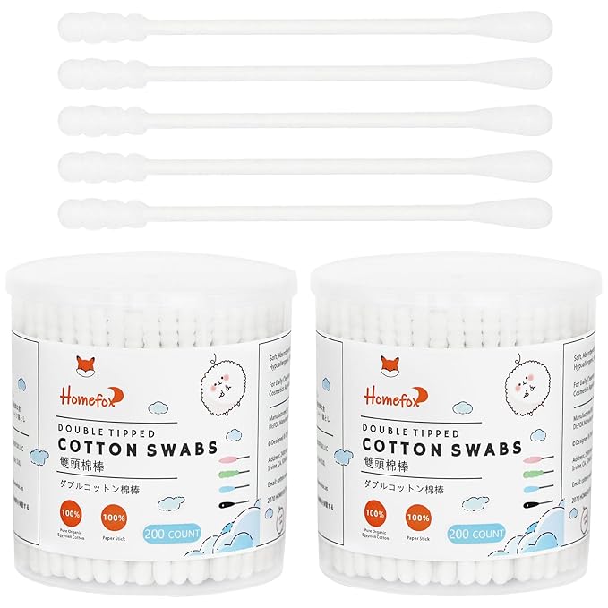 Cotton Swabs Spiral Slim - 400 Count Organic Cotton Buds Double Side Tightly Wrapped Cotton Tips Paper Stick Soft Gentle Lint-Free Cruelty-Free, Round & Spiral (White)