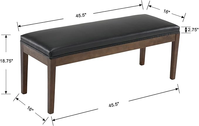 DM Furniture PU Leather Dining Bench Upholstered Entryway Bench Farmhouse Shoe Bench Seat Ottoman for Hallway Living Room Bedroom End of Bed Dining Room Kitchen, 45.5" Long, Black