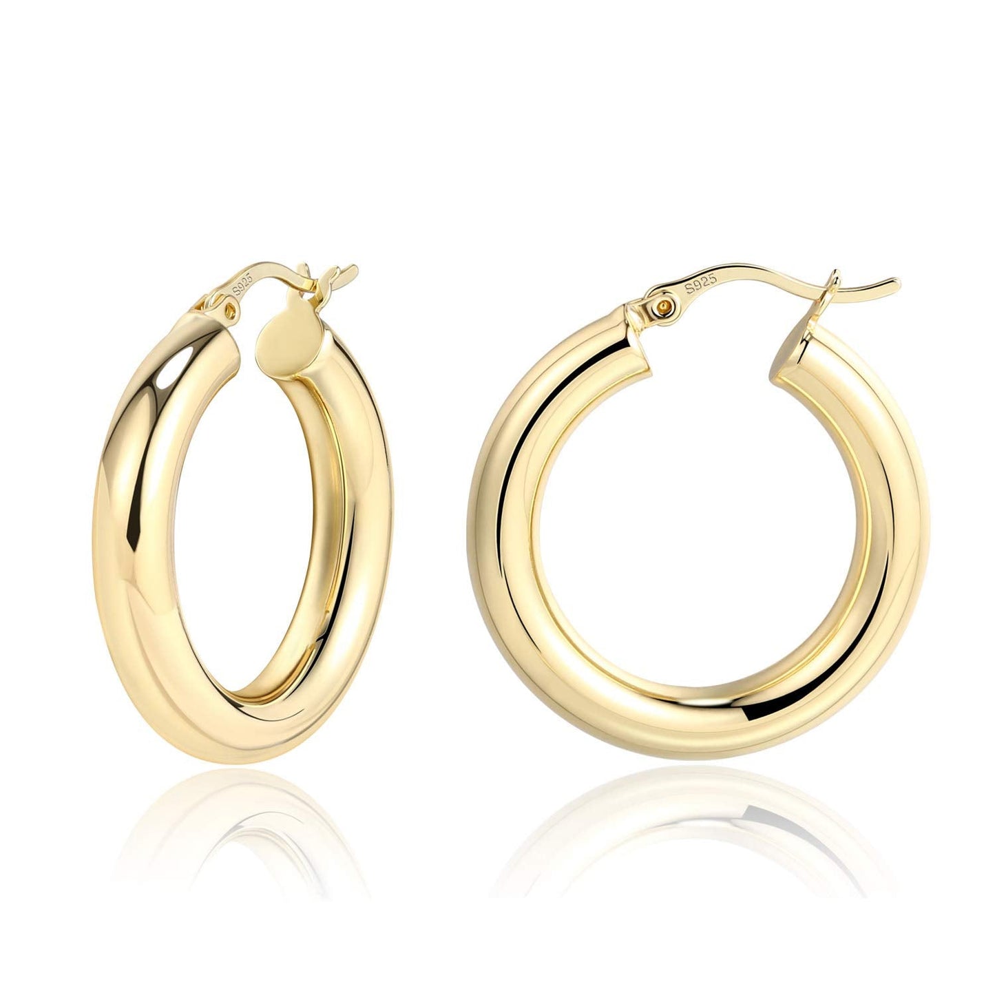 BOUTIQUELOVIN 14K Gold Plated Chunky Gold Hoop Earrings for Women Lightweiht Tube Hoops Hypoallergenic Sterling Silver Post Thic