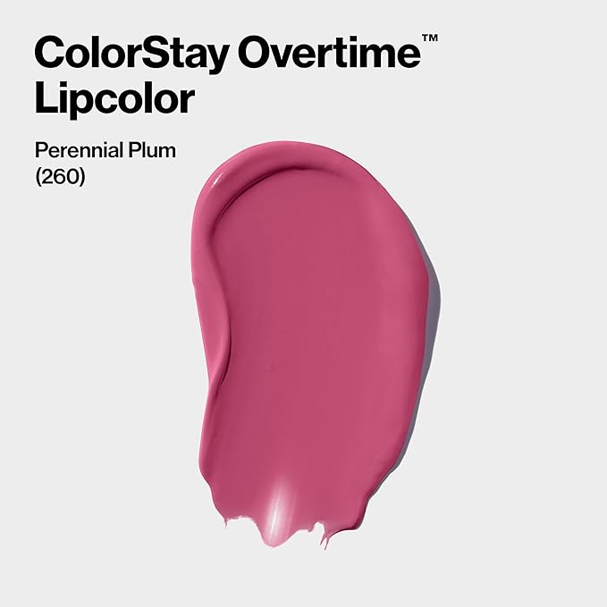Revlon Liquid Lipstick with Clear Lip Gloss, ColorStay Overtime Lipcolor, Stocking Stuffer for Women, 260 Perennial Plum, 0.07 fl oz