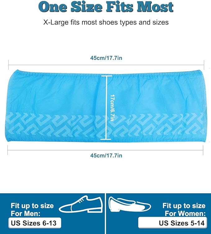 X-Large 50 Pack Breathable Shoe Covers Disposable for Indoors - Reusable Non-Slip Blue Booties, Fits Up to Men’s Size 13, Ideal for Home, Office & Travel, Doubles as Travel Shoe Bags