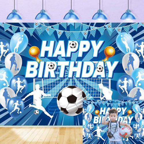 XCKALI Soccer Birthday Backdrop Blue Soccer Happy Birthday Photography Bckdground Sports Party Decorations Photo Booth Pro...
