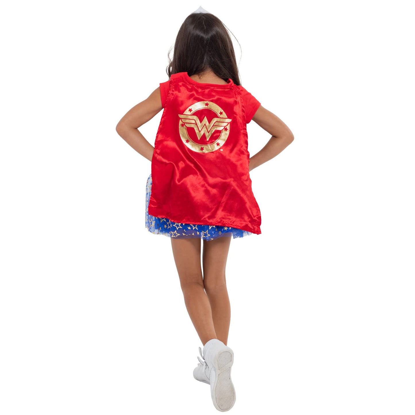 DC Comics Justice League Wonder Woman Little Girls 4 Piece Costume Set: T-Shirt Skirt Headband Cape Red 6