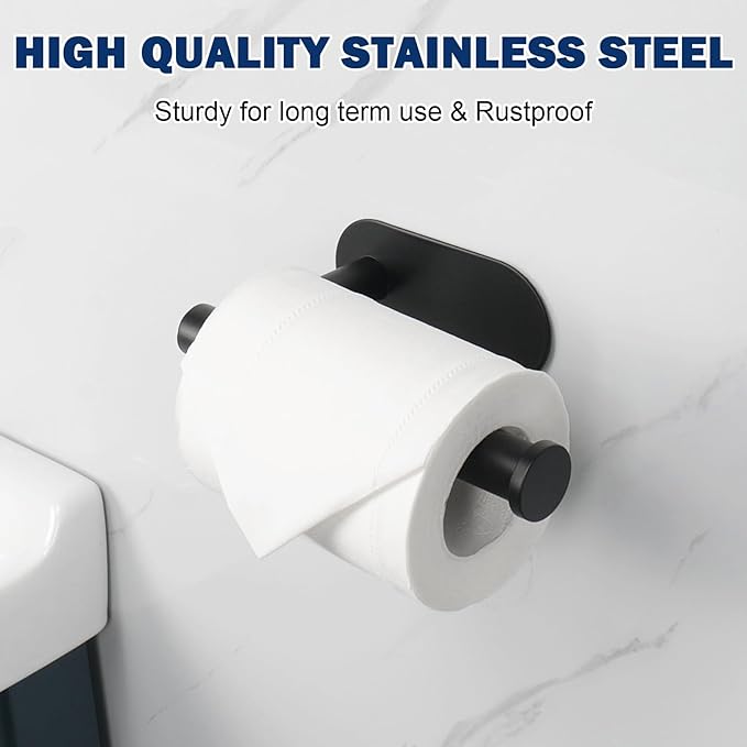 NearMoon Toilet Paper Holder Self Adhesive, Premium Thicken SUS304 Stainless Steel Rustproof Adhesive Toilet Roll Holder no Drilling for Bathroom, Kitchen, Washroom (3 Pack, Matte Black)