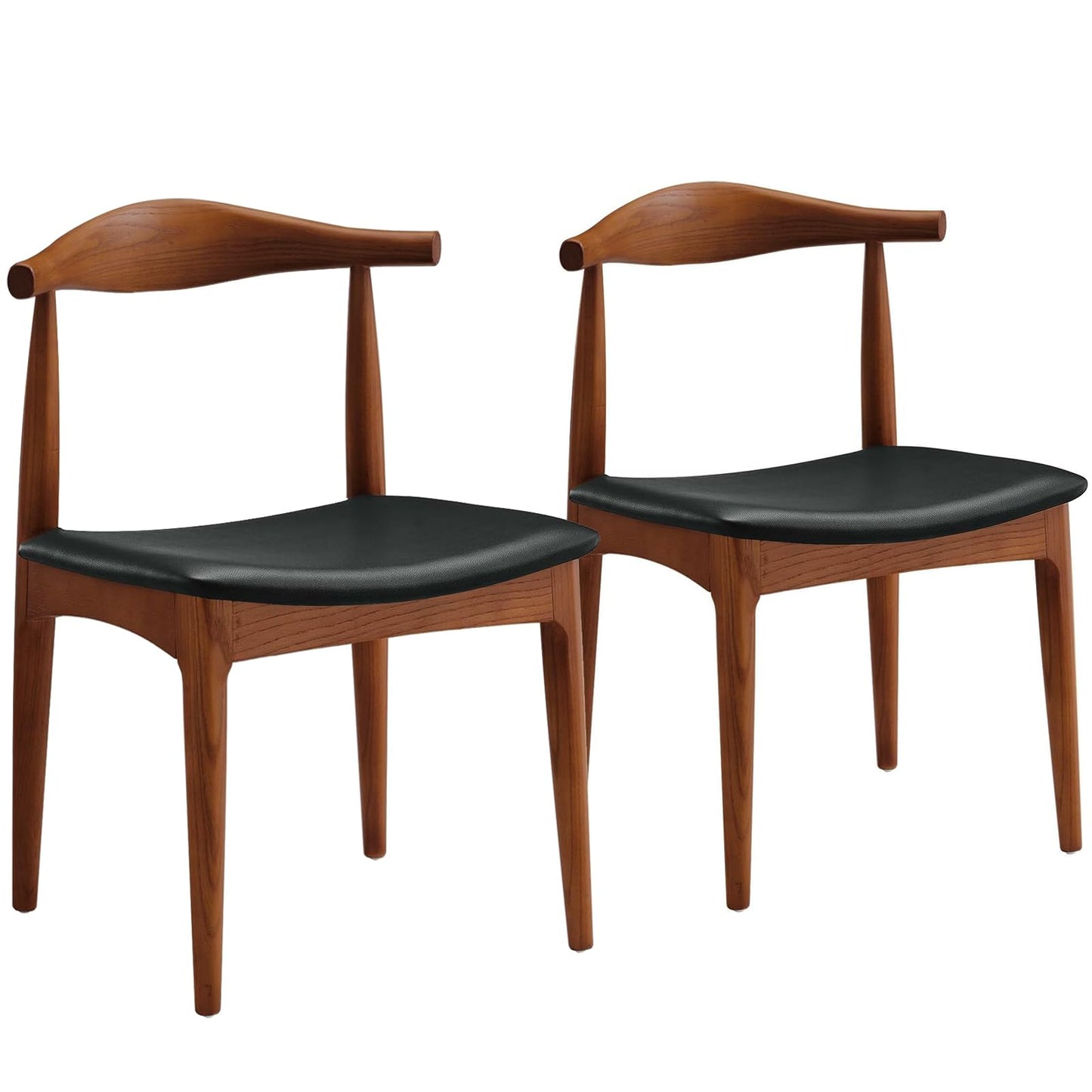 Ytaoka Solid Wood Dining Chairs Set of 2, Mid Century Dining Chairs, Upholstered PU Leather Chairs with Wide Curved Backrest, Chairs for Dining Room, Kitchen, Walnut Finish