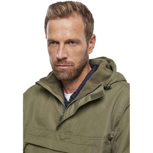 Brandit Individual Wear Men's Fleece-Lined Quarter Zip Windbreaker Pullover - Lightweight Weatherproof Casual Outdoor Jacket, Olive, Large