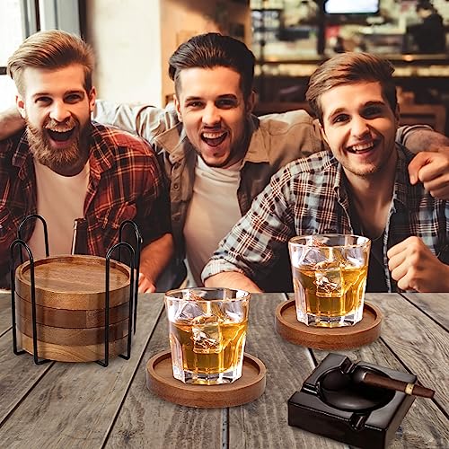 6 Pcs Best Wooden Coasters with Holder Coffee Table Decor Acacia Wood Coaster Set Modern Cup Coaster for Drink Home Dining...