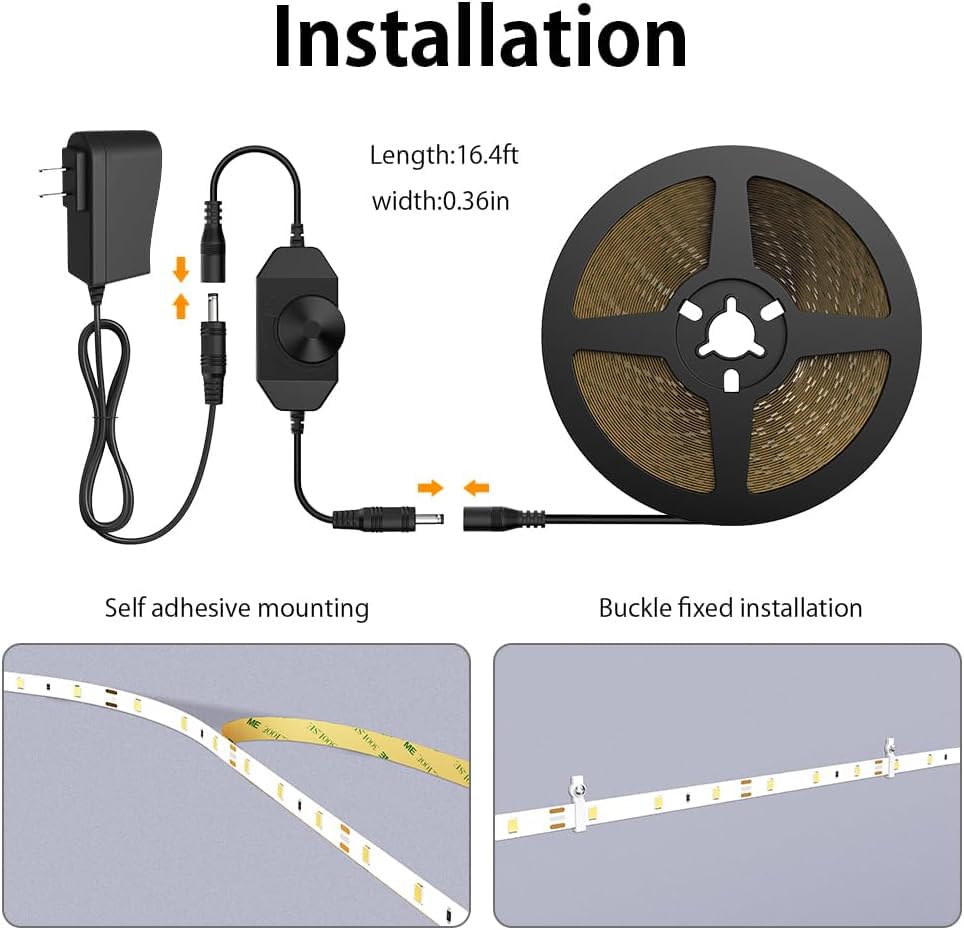 Warm LED Strip Lights,Onforu16.4ft Dimmable Strip Lighting,3000K 5m 12v Tape Light, 2835 LEDs Flexible Warm White Rope Lig...