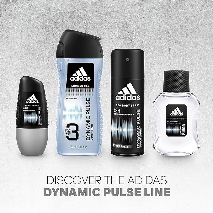 adidas Dynamic Pulse Body Fragrance 2.5 fl oz (Pack of 1), Notes of Mint, Apple, and Wood, Men's fragrance, Long lasting, Sporty fragrance, Travel size