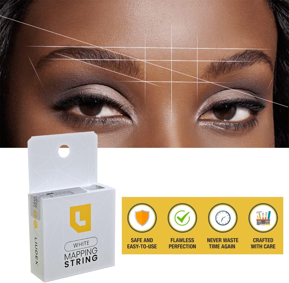 LIUDEX - Pre-Inked White Ink - Eyebrow Mapping String - an Essential Cosmetic Tool for Microblading and Waxing; Effective and Ea