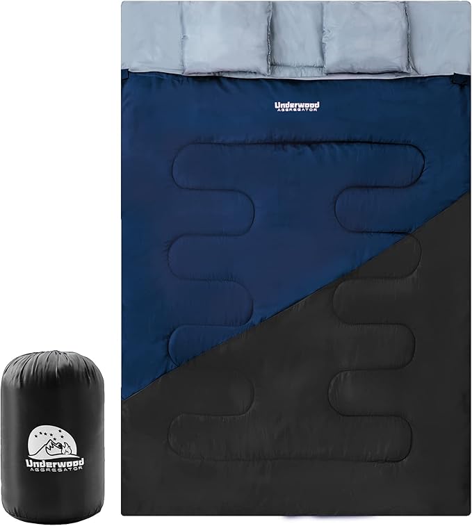 Double Sleeping Bag for Adults Kids - Lightweight 2 Person Sleeping Bag with Pillow, Queen Size Waterproof Camping Sack Tw...
