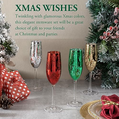 MyGift Modern Stemmed Rose Gold Champagne Flute Set of 6, Bridesmaid and Wedding Toasting Glasses, Prosecco Wine Glass, Mi...