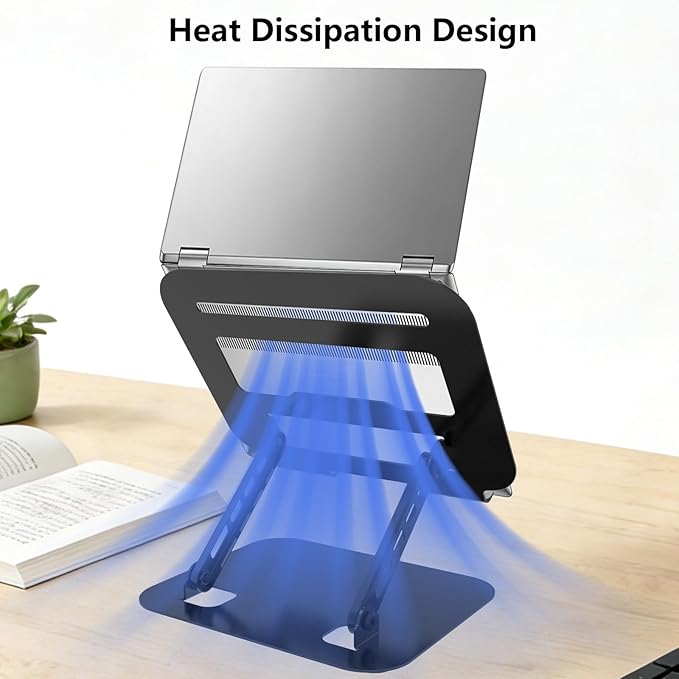 TAPMEI Adjustable Laptop Stand, Ultra Stable Metal Base Ergonomic Foldable Computer Riser for Desk Compatible with MacBook Pro/Air Notebook All Laptop Under 18 Inches (Black)
