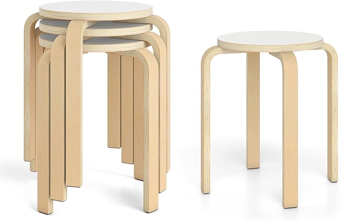 Giantex Stackable Stools Set of 4, 18" Round Stacking Backless Nesting Stools, School Chairs, Flexible Seating for Classroom Elementary, Students, Adults, Kitchen, Dining Room (Natural & White)