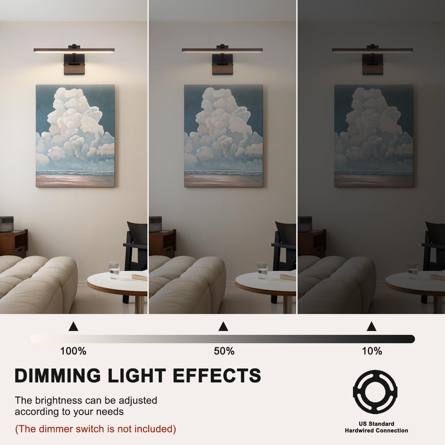 Black 15.7 Inch LED Dimmable Lights For Pictures On Wall Hard Wired Gallery Light Modern Artwork Wall Lamps, Warm White Picture Lights with Single Swing Arm Art Display Light For Paintings Portrait