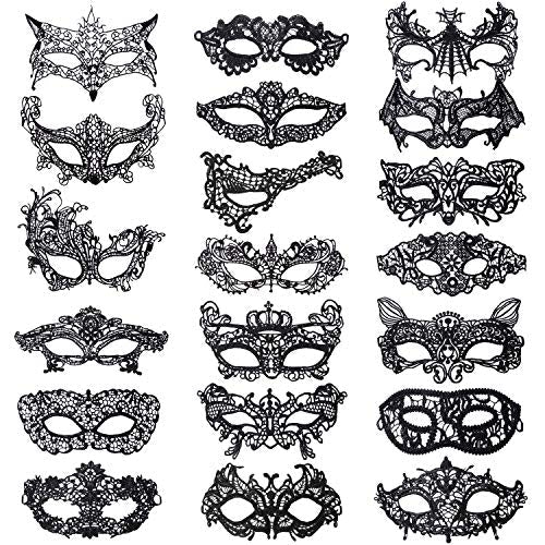 20 Pieces Lace Mask Masquerade Venetian Eyemask Halloween Sexy Woman Lace Mask for Halloween Masquerade Carnival Party Cos...