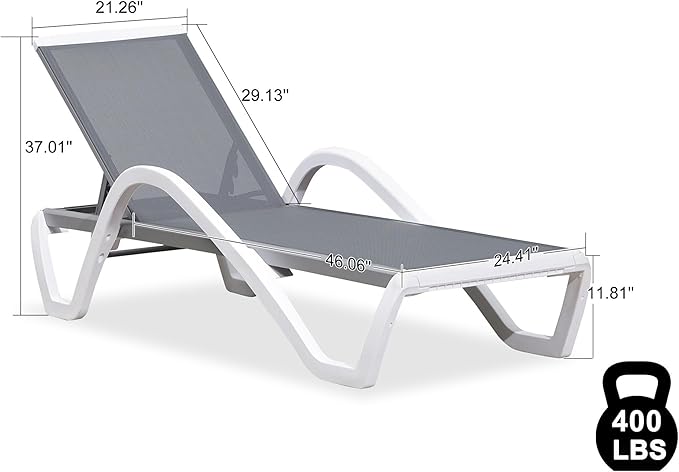 PURPLE LEAF Patio Chaise Lounge Chair with Armrests Outside Aluminum Plastic Stackable Tanning Chairs for Pool Sunbathing Beach Deck Outdoor Lounger, Light Grey