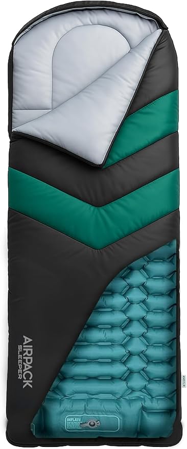 Rangland Sleeping Bag with Built-in Pad (AirPack Sleeper) - All-in-One Inflatable Sleeping Pad and Zip-Up Blanket for Camp...