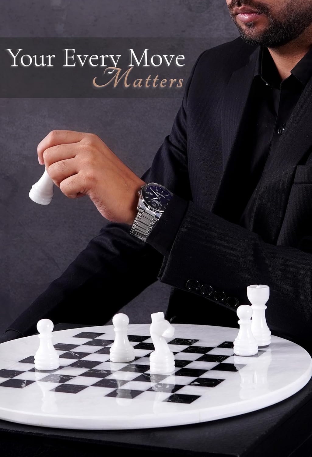 EarthenTones Marble Chess Set for Adults with Complementary Storage Box, 15" White & Black Handmade Chess Board Game, Luxury Board Games for Adults with Extra Queens