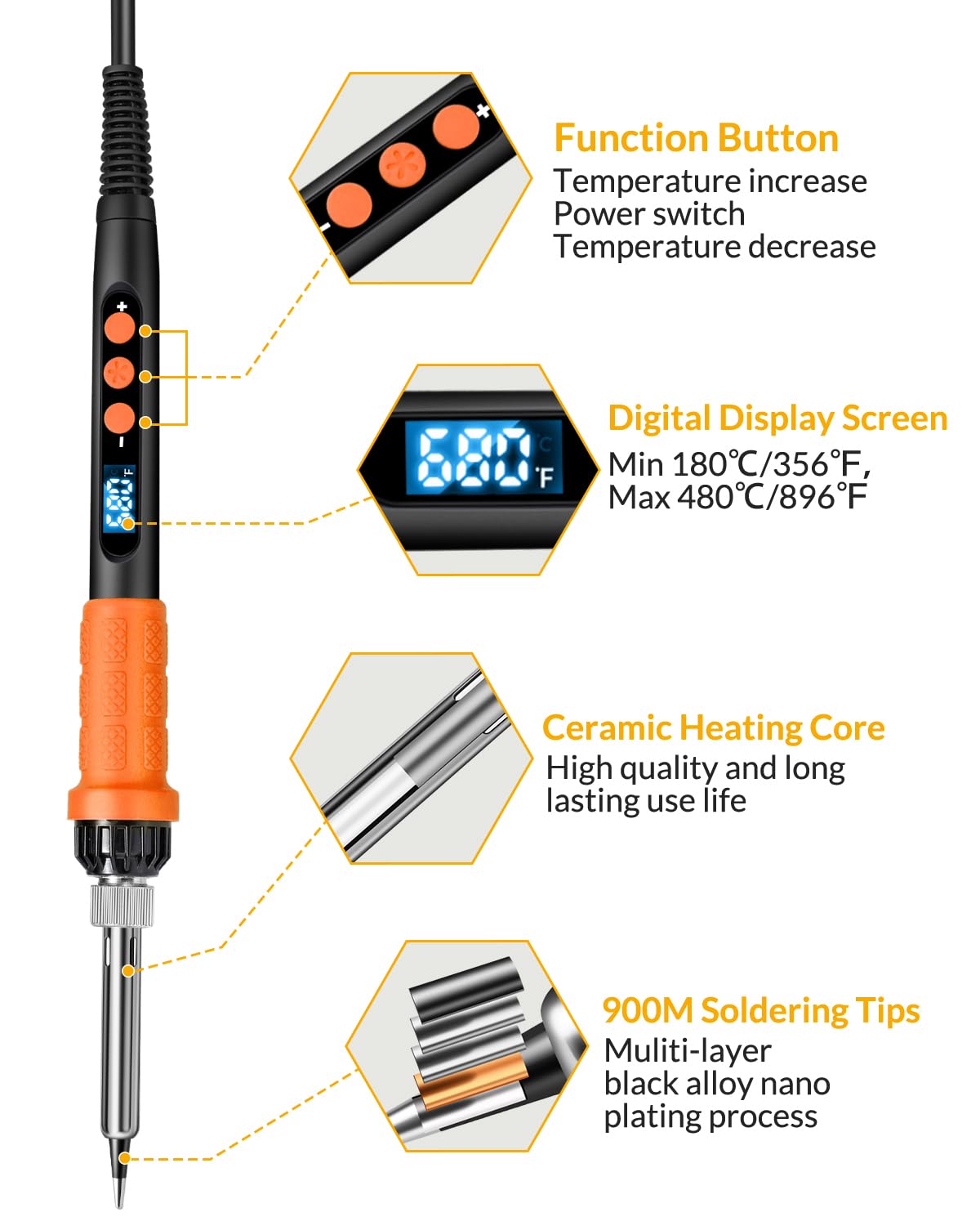 Soldering Iron Kit, 100W High Power Soldering Iron, Fast Heating, Digital Display Temperature Control Accurate 356°F-896°F, Portable Soldering Kit with Protective Cap, Automatic Sleep Mode