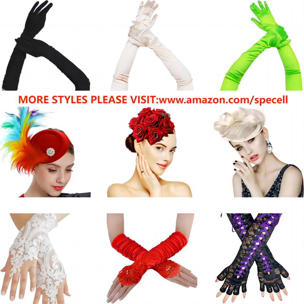 Specell Womens Mesh Gloves 100% Pure Mulberry Silk 23.6" Elbow Length 1920s Wedding Bridal Proms Tea Party Cocktail Bars Evening Opera Elastic Silk Gloves - Grass Green