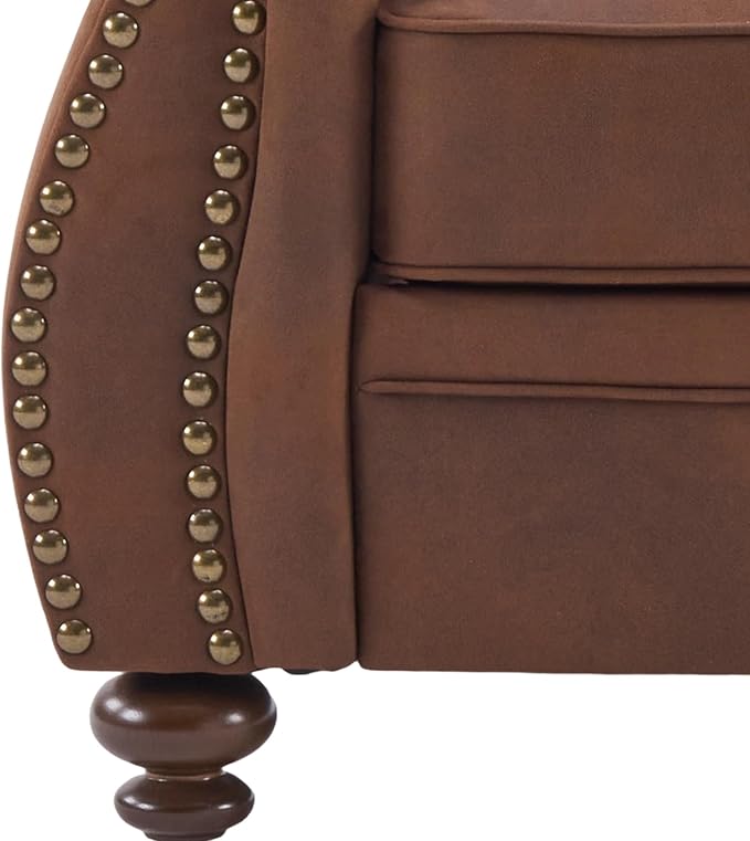 Couchus Mid-Century Modern Single Sofa with Rivet Design (Caramel, Single)